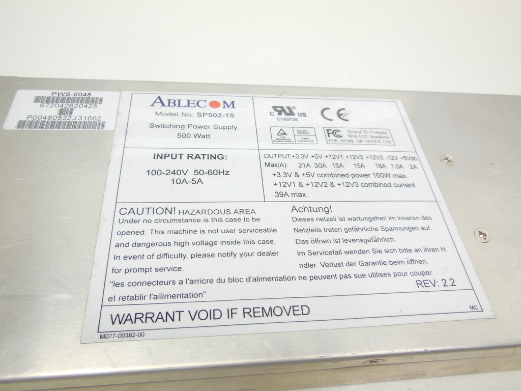 Блок питания модульный 500W Ablecom SP502-1S (SuperMicro PWS-0048) - Pic n 310342