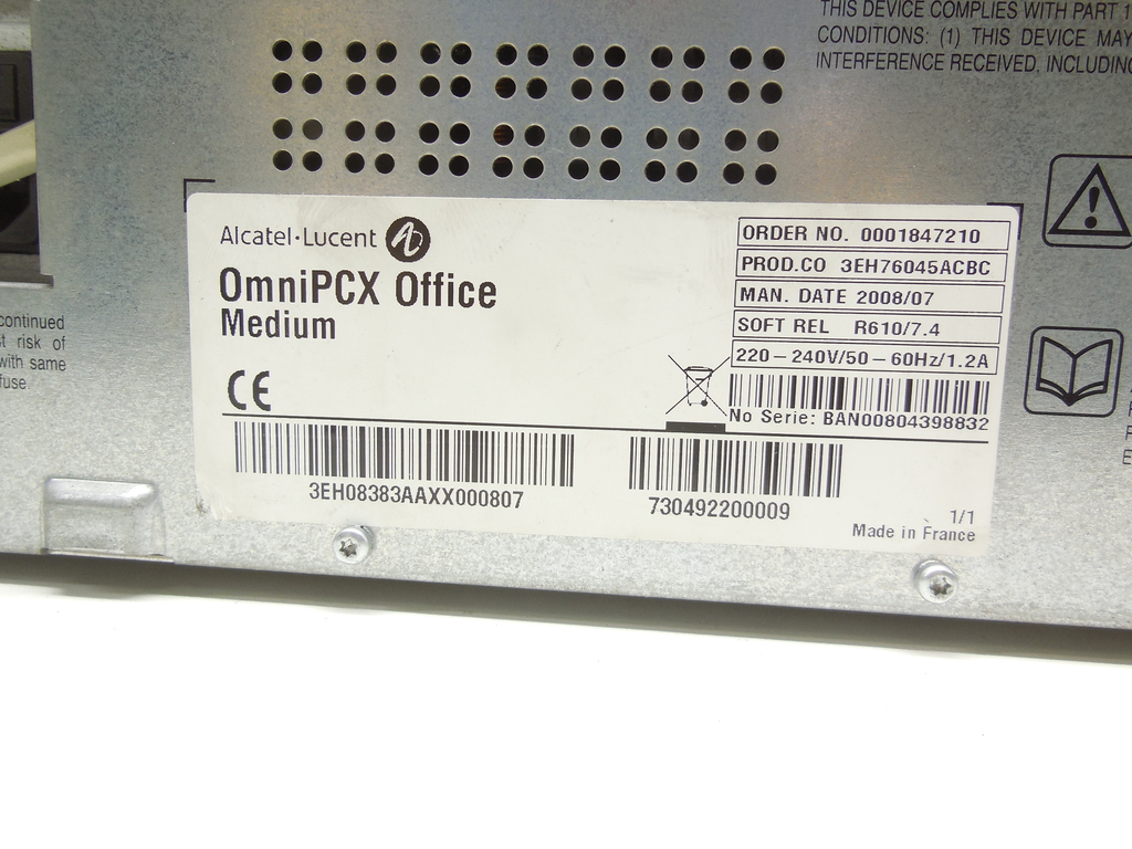 АТС Шасси Alcatel-Lucent OmniPCX Office Medium P/N: 3EH08383AAXX000807, 0001847210, 3EH76045ACBC Без модулей - Pic n 310344